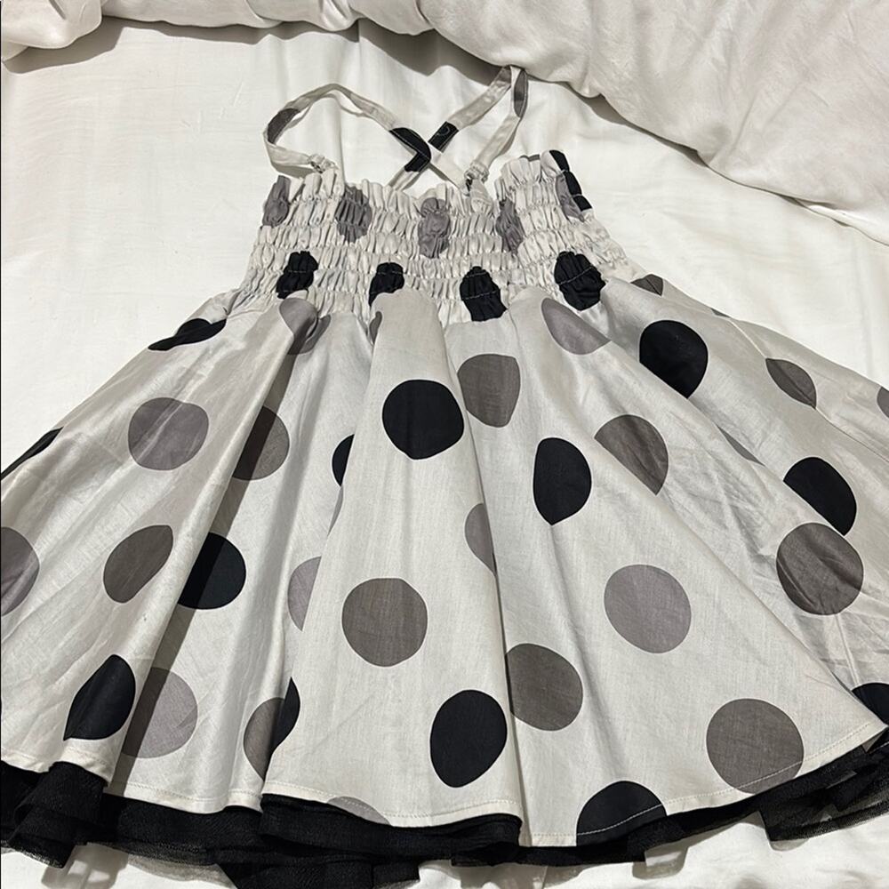 Wheat 6 Stylish grey black Polka Dot Kids Dress multilayered full skirt nwot